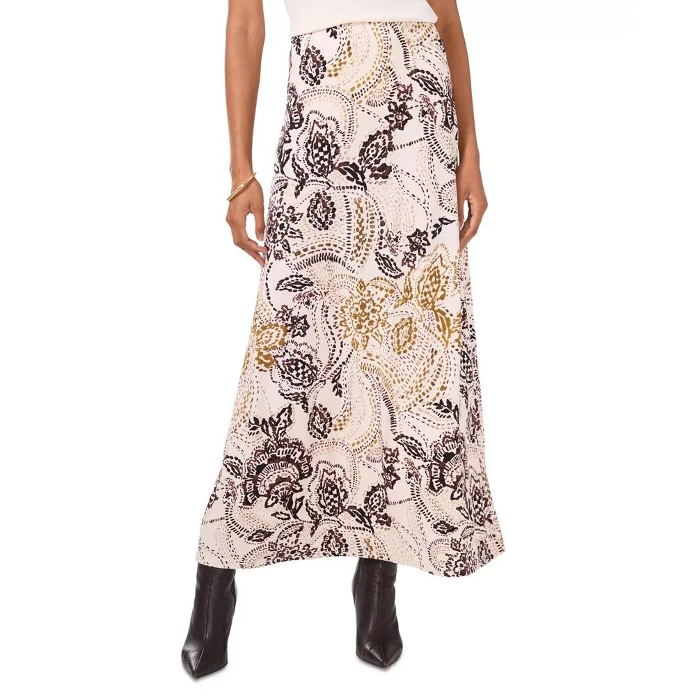 Vince Camuto Women's Floral-Print Pull-On Maxi Skirt Cream Brown Size S - Picture 1 of 6